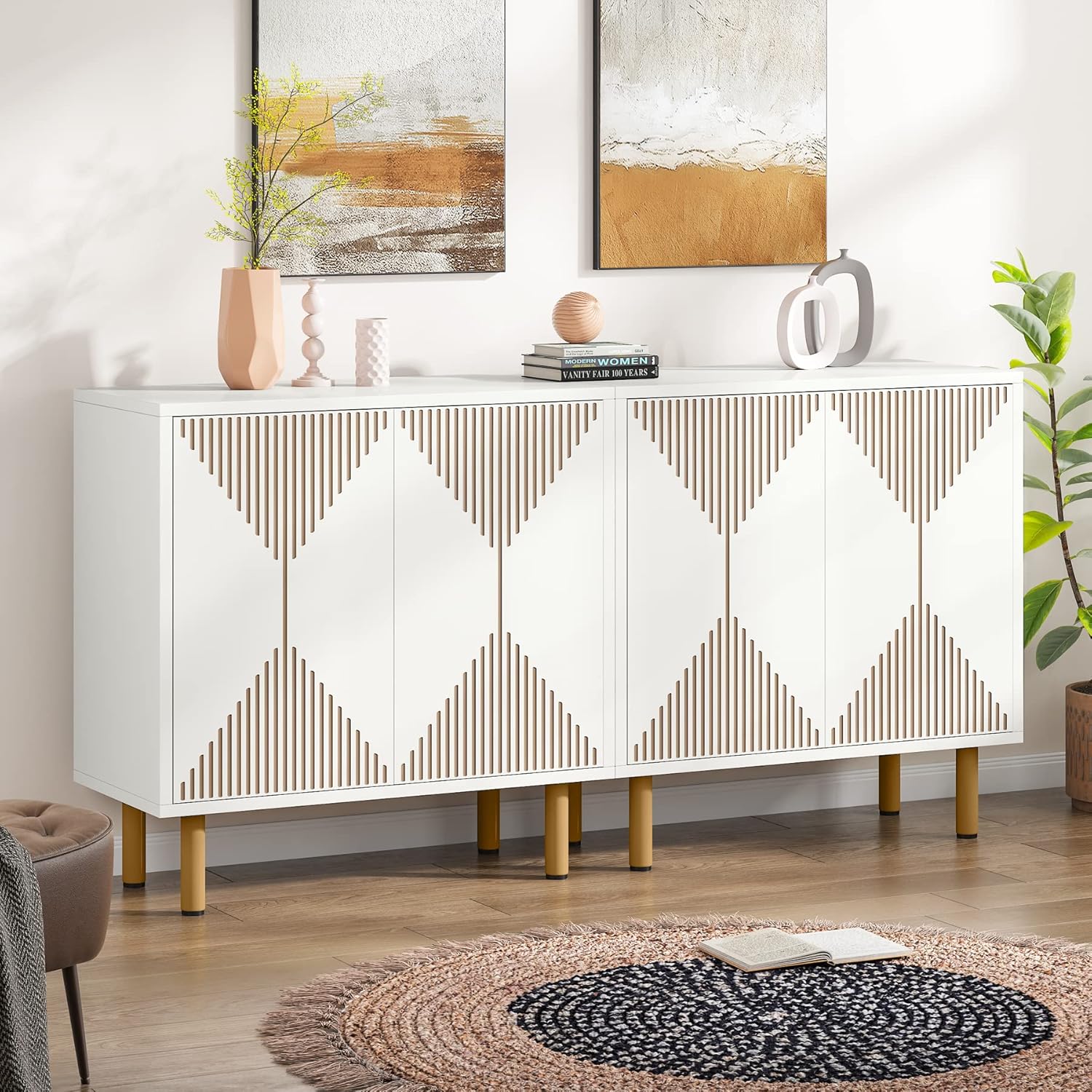 59.06" Modern White Wood Sideboard Buffet Cabinet