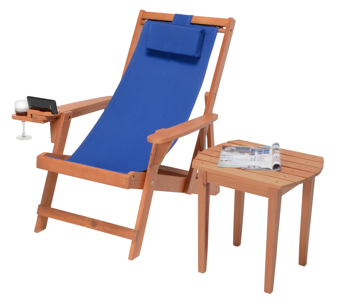 Canvas Sling Chair with Cup and Wine Holder and end table- Walnut