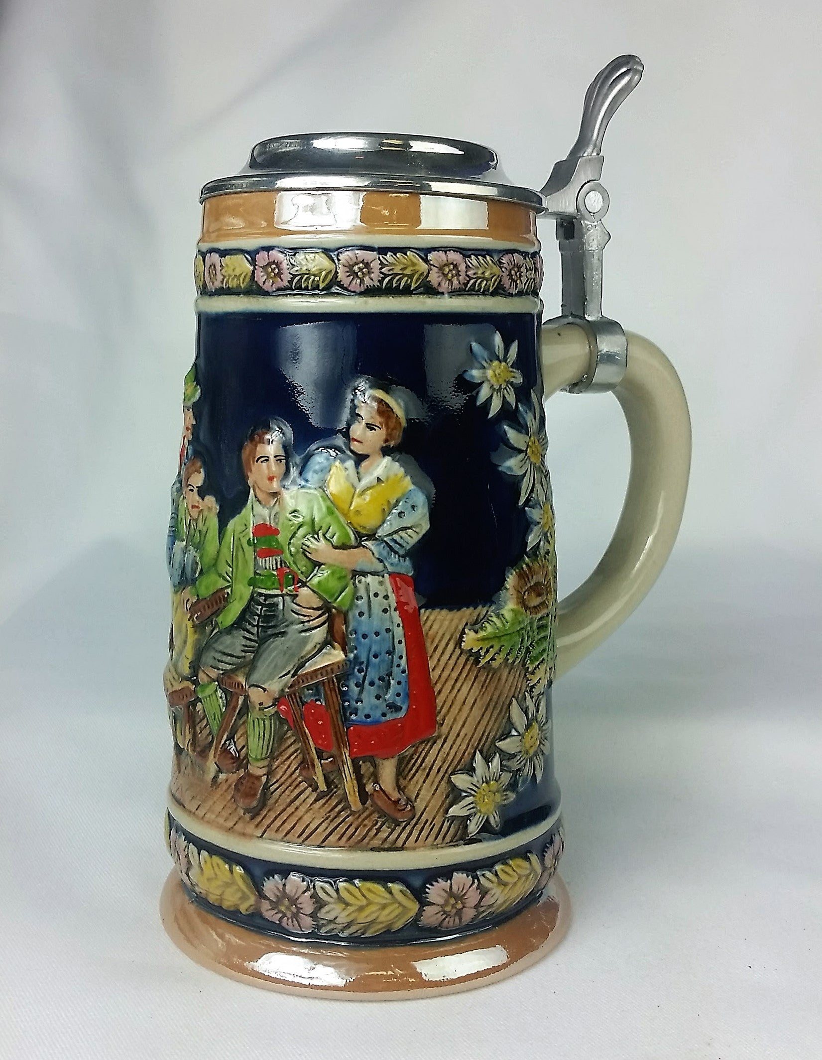 Ceramic Stein with Solid Pewter Flat Lid