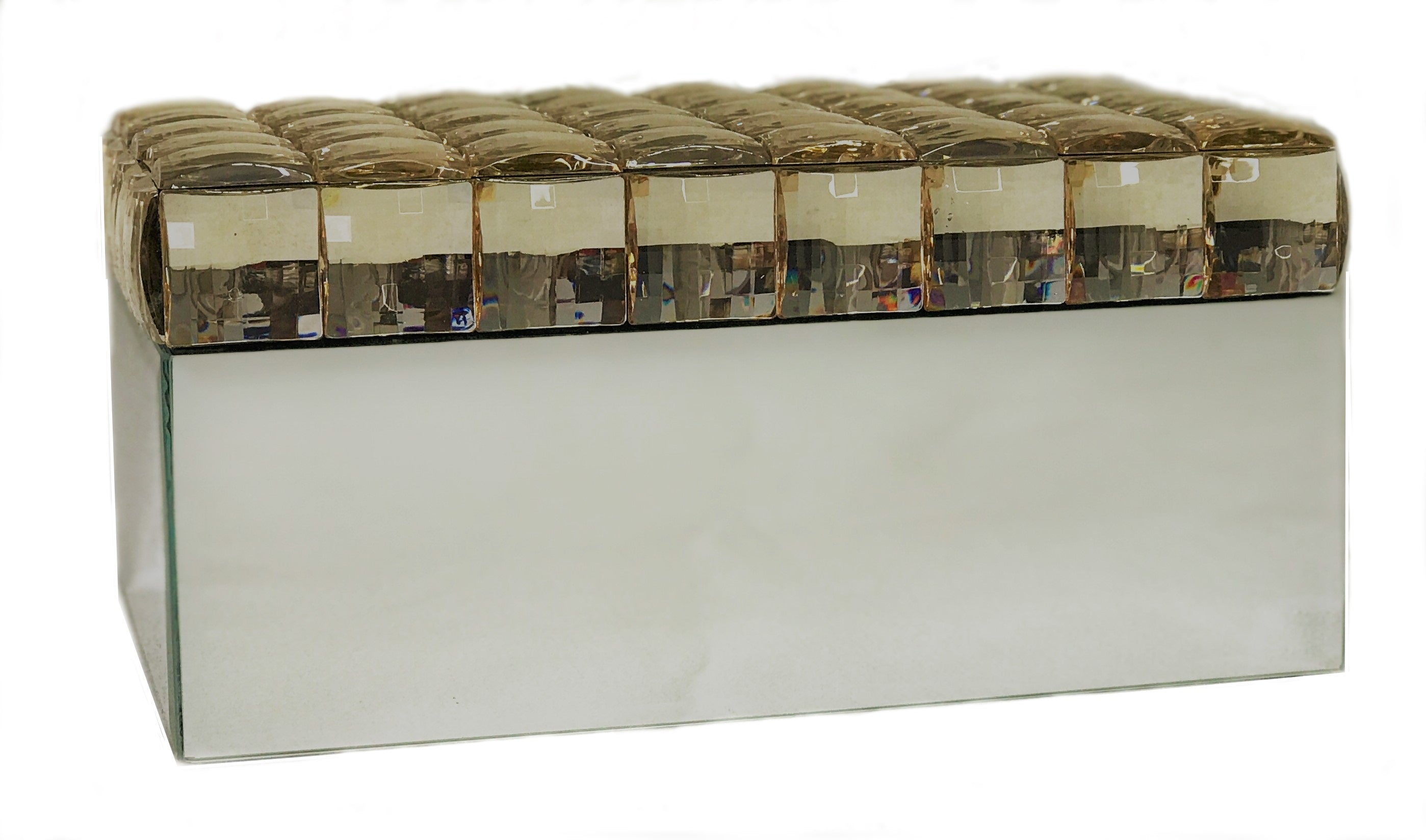 Diamond crystal beaded champagne color mirror jewelry box