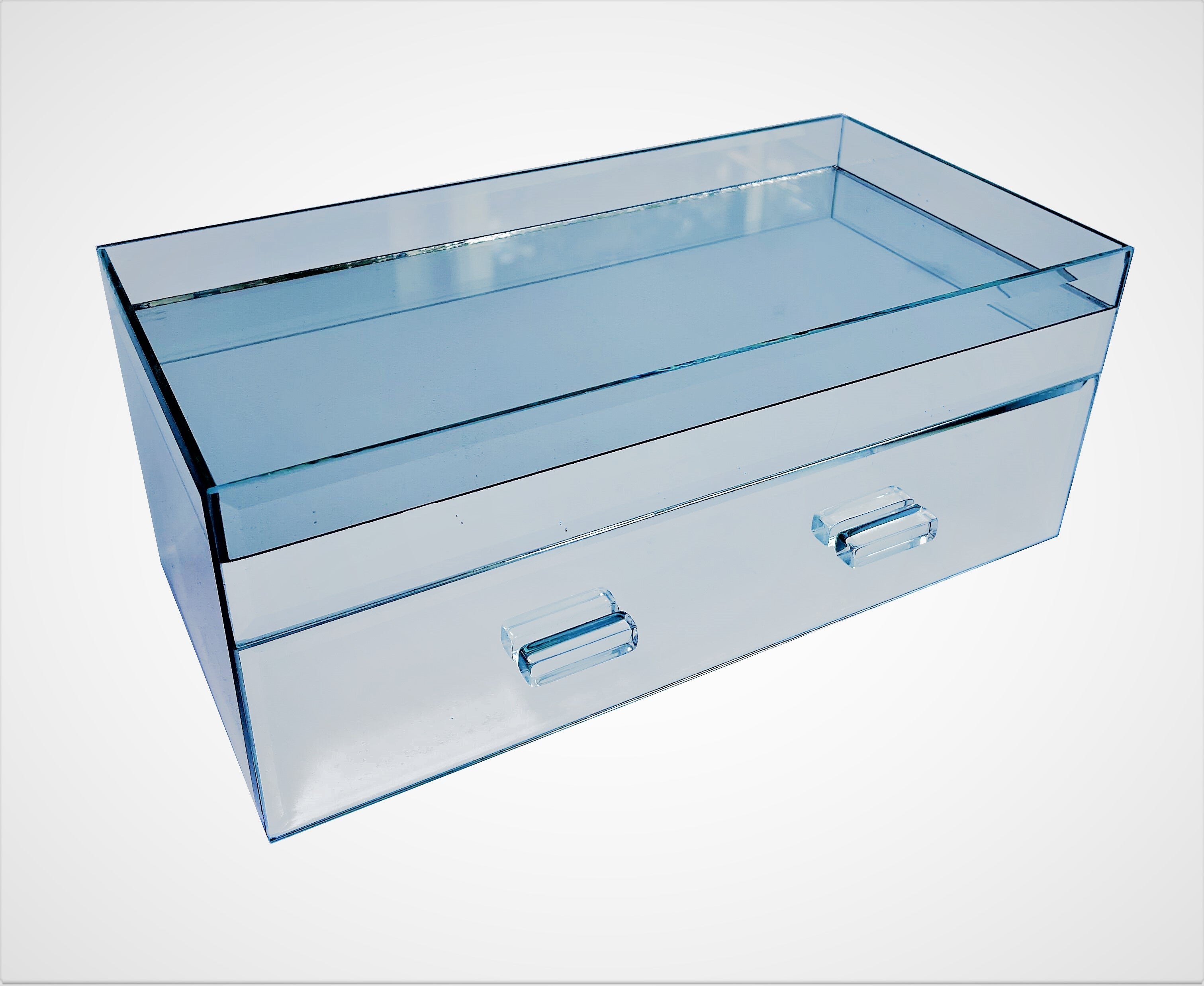 Mirrored Jewelry Organizer with 2 drawers and top compartment