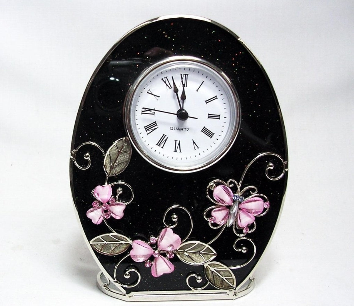 Pink butterfly clock