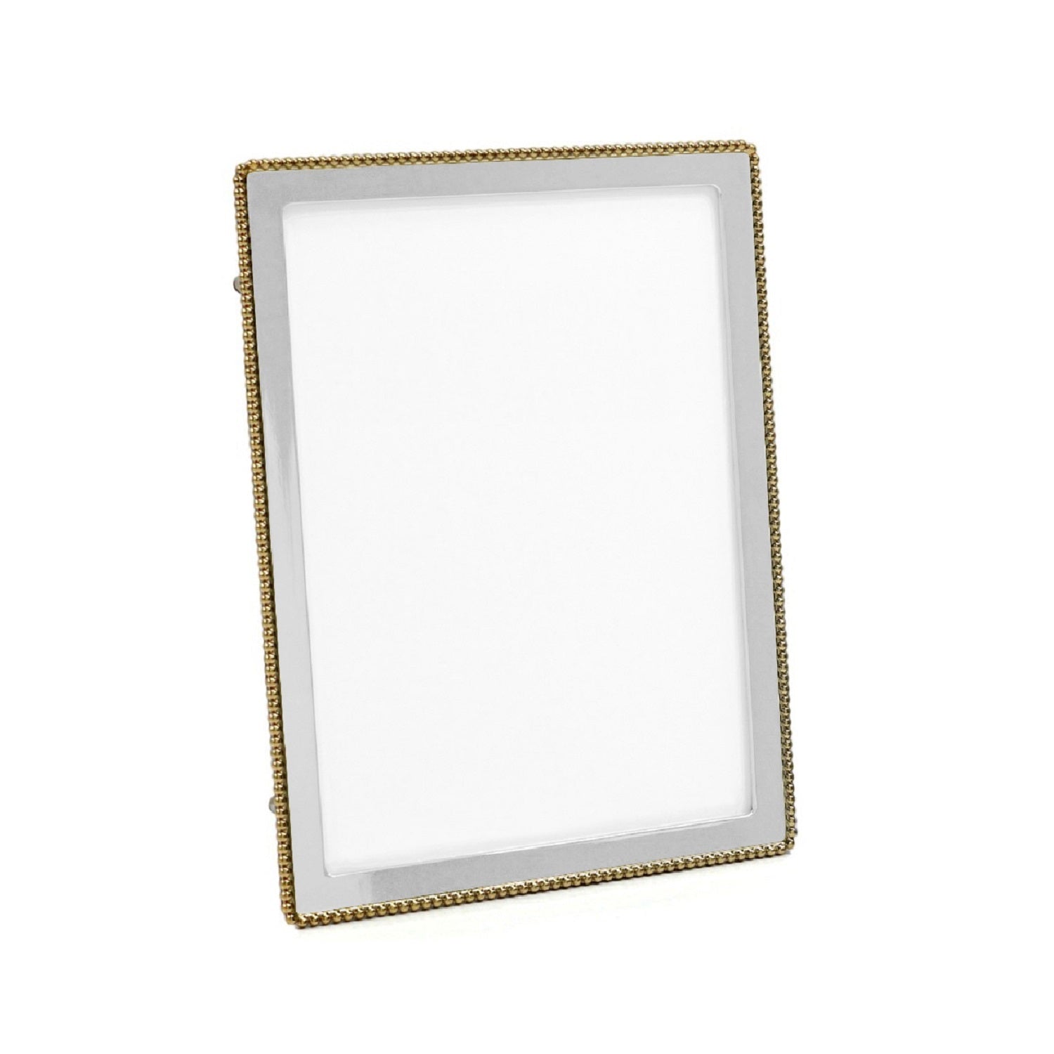 Silver Tone Photo Frame W/ Gold Accent Bead Rim 8 x 10"