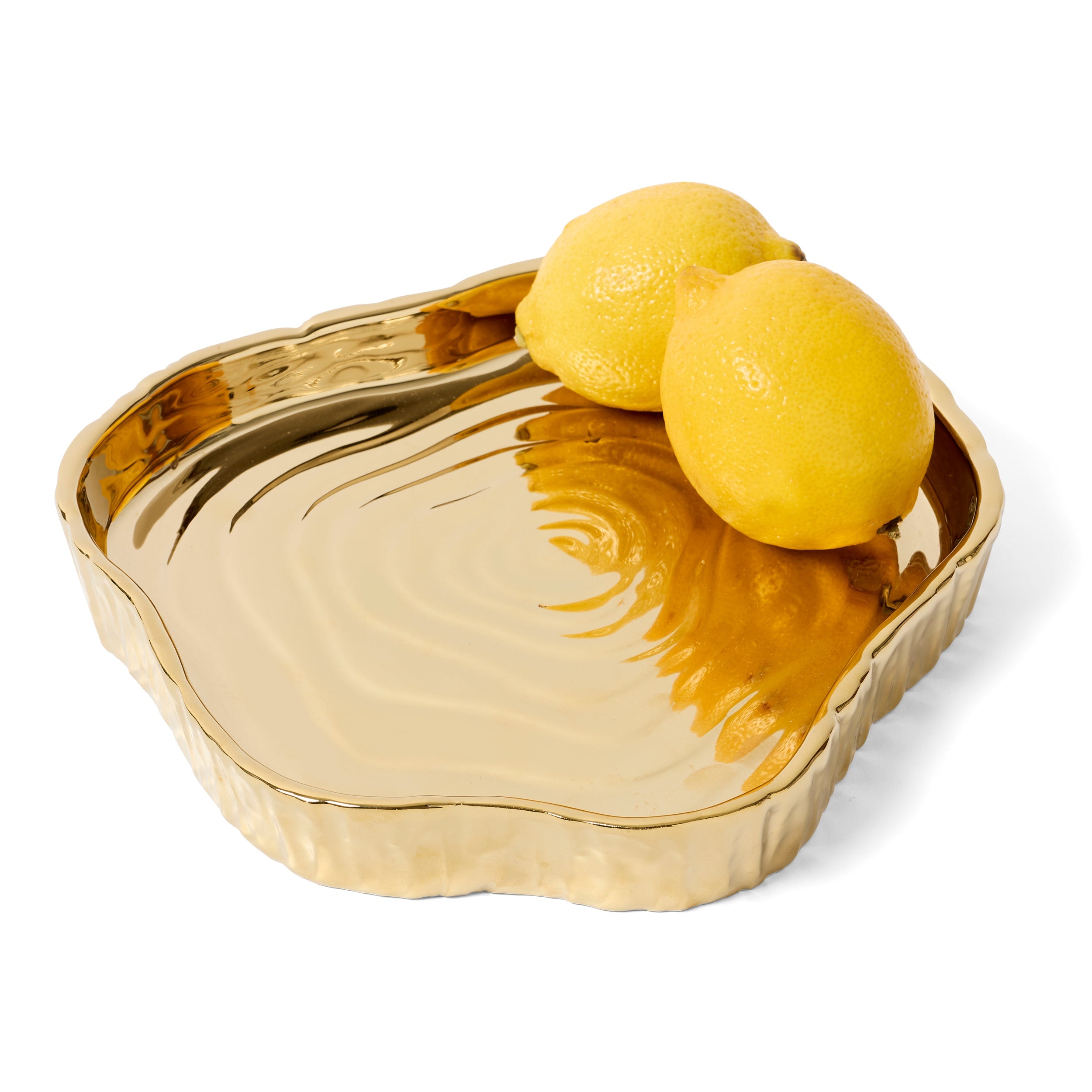 Botanic Collection Titanium Porcelain Gold Tree Bark Tray, 9" x 1.25" H