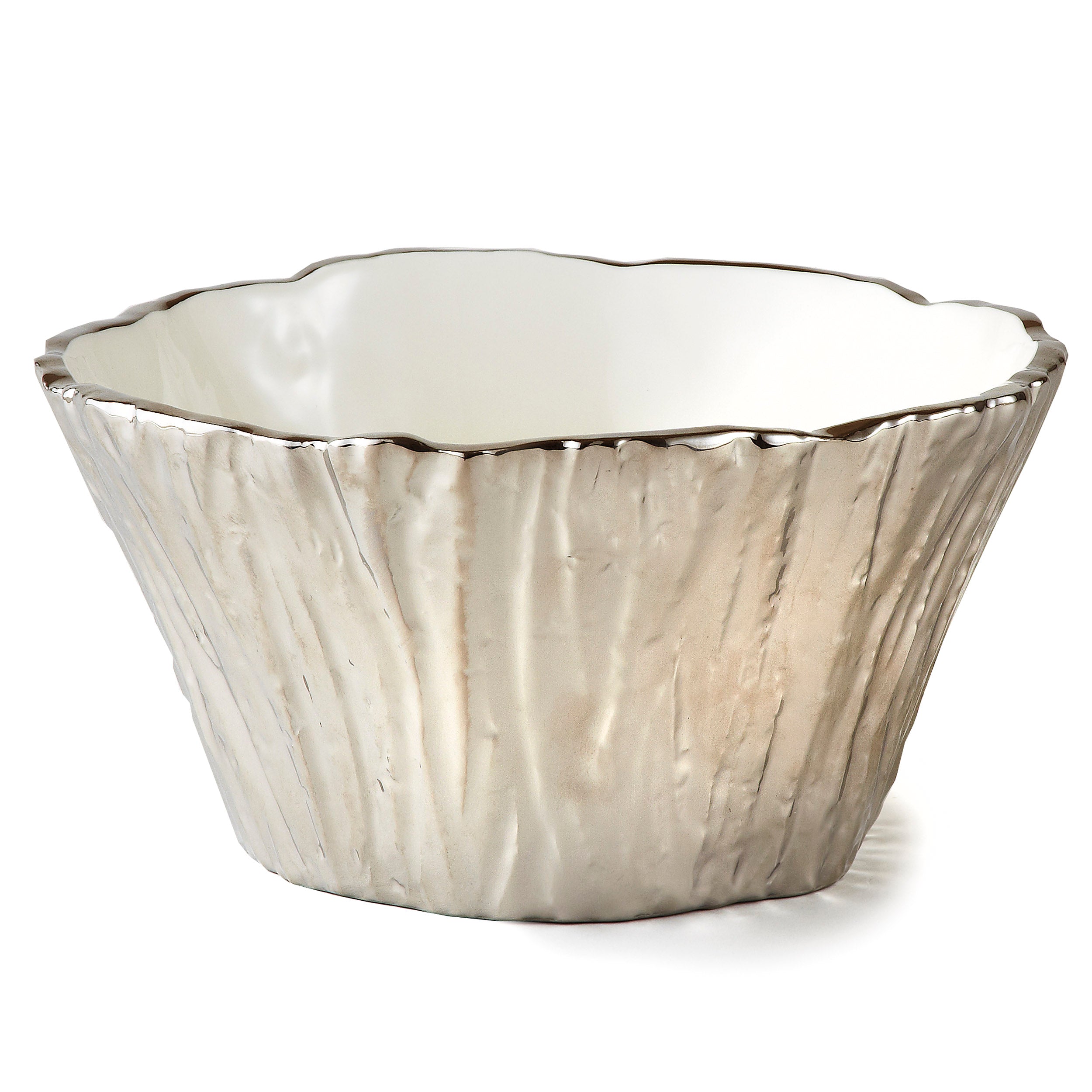 Botanic Collection Titanium Porcelain  tree bark bowl 8" Silver