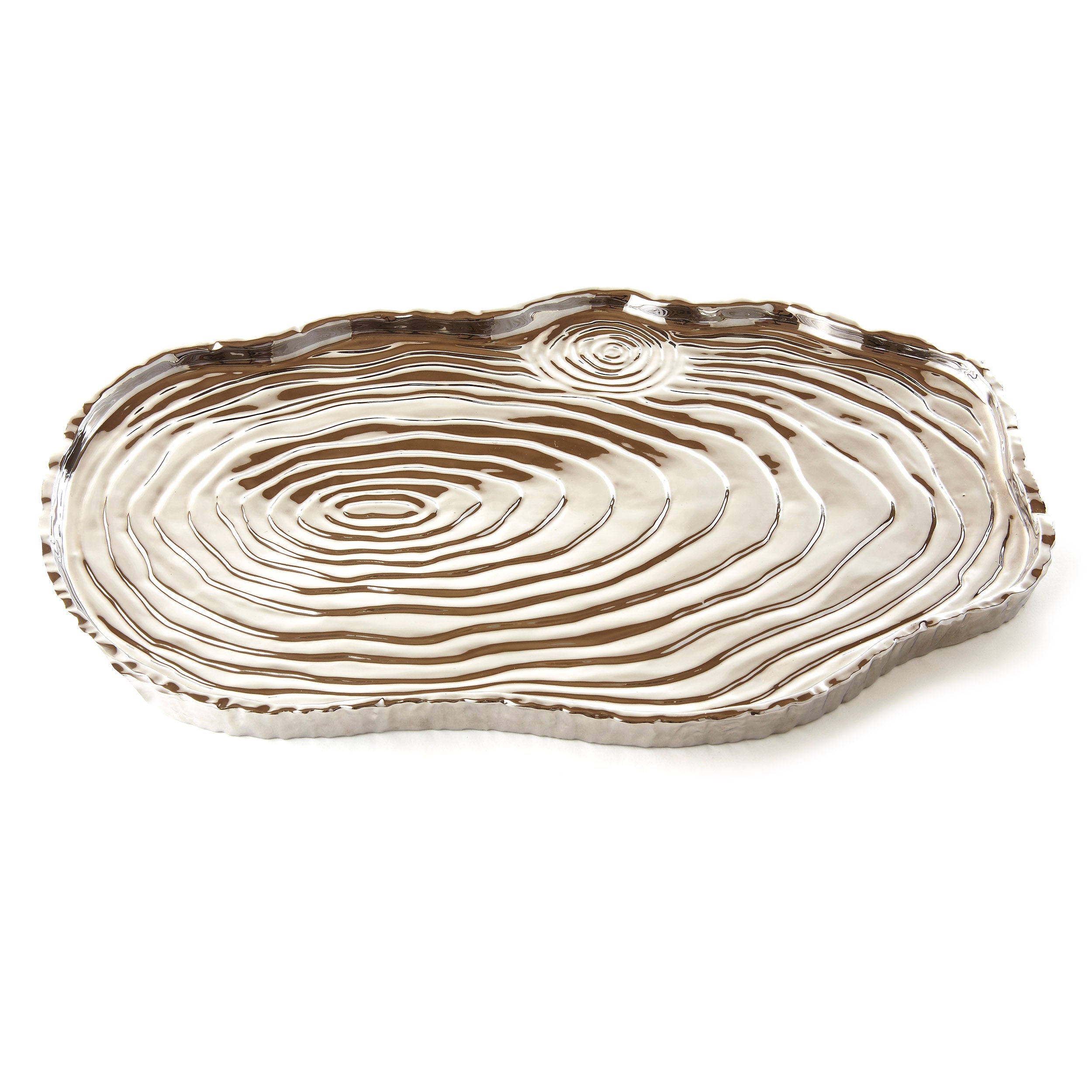Botanic Collection Titanium Porcelain   tree bark tray 16 x 10" Silver