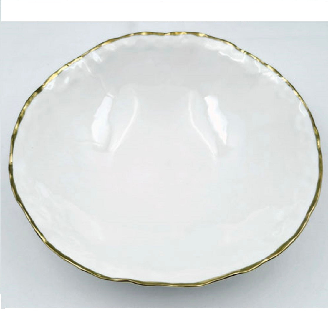 8.75" Simplicity Collection White Porcelain Gold Trim Freestyle Round Shape Tray