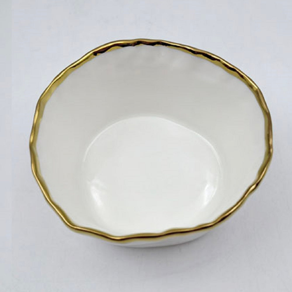 4" Simplicity Collection White Porcelain Gold Trim Freestyle Round Snack Bowl