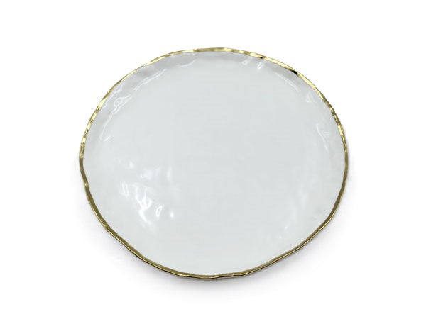 8.5" Simplicity Collection White Porcelain Gold Trim Freestyle Round Dessert Plate