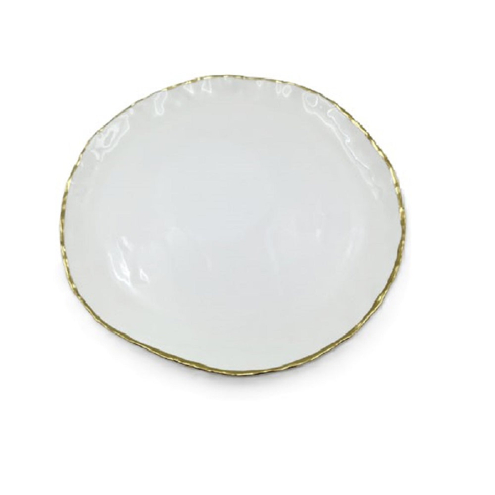 10.5" Simplicity Collection White Porcelain Gold Trim Freestyle Round Dinner Plate