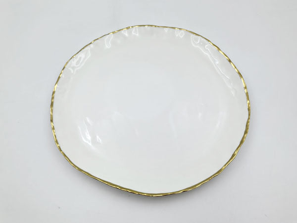 12.5" Simplicity Collection White Porcelain Gold Trim Freestyle Round Charger Plate