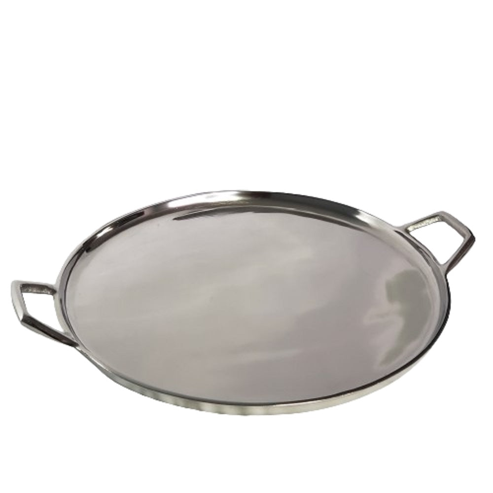 Silver Stainless Steel Round tray w/handles 17" dia