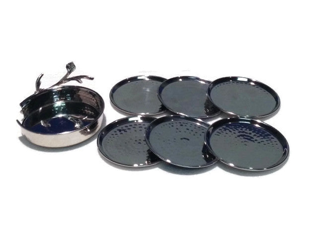 Sparkle Silver leaf 7 pc coasters set