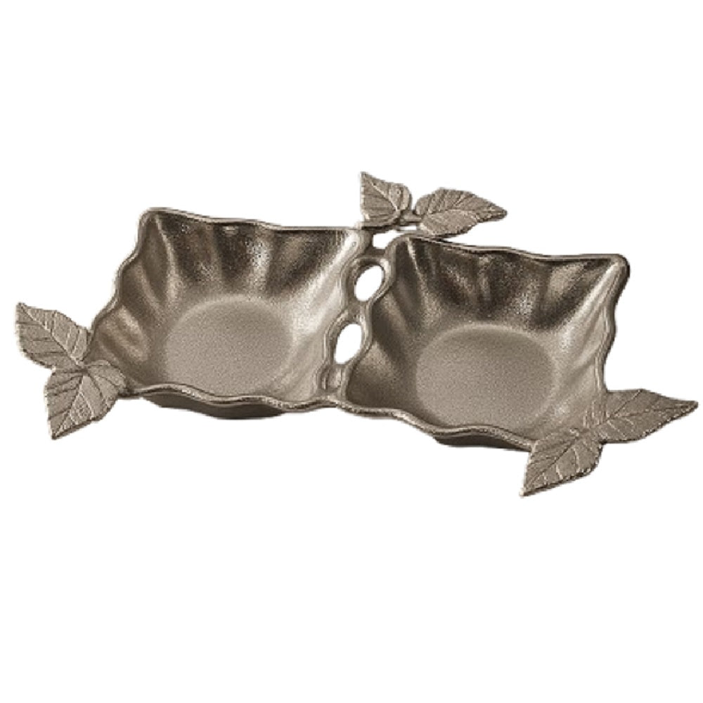 Double Silver Serving Dish with Leaf Accents