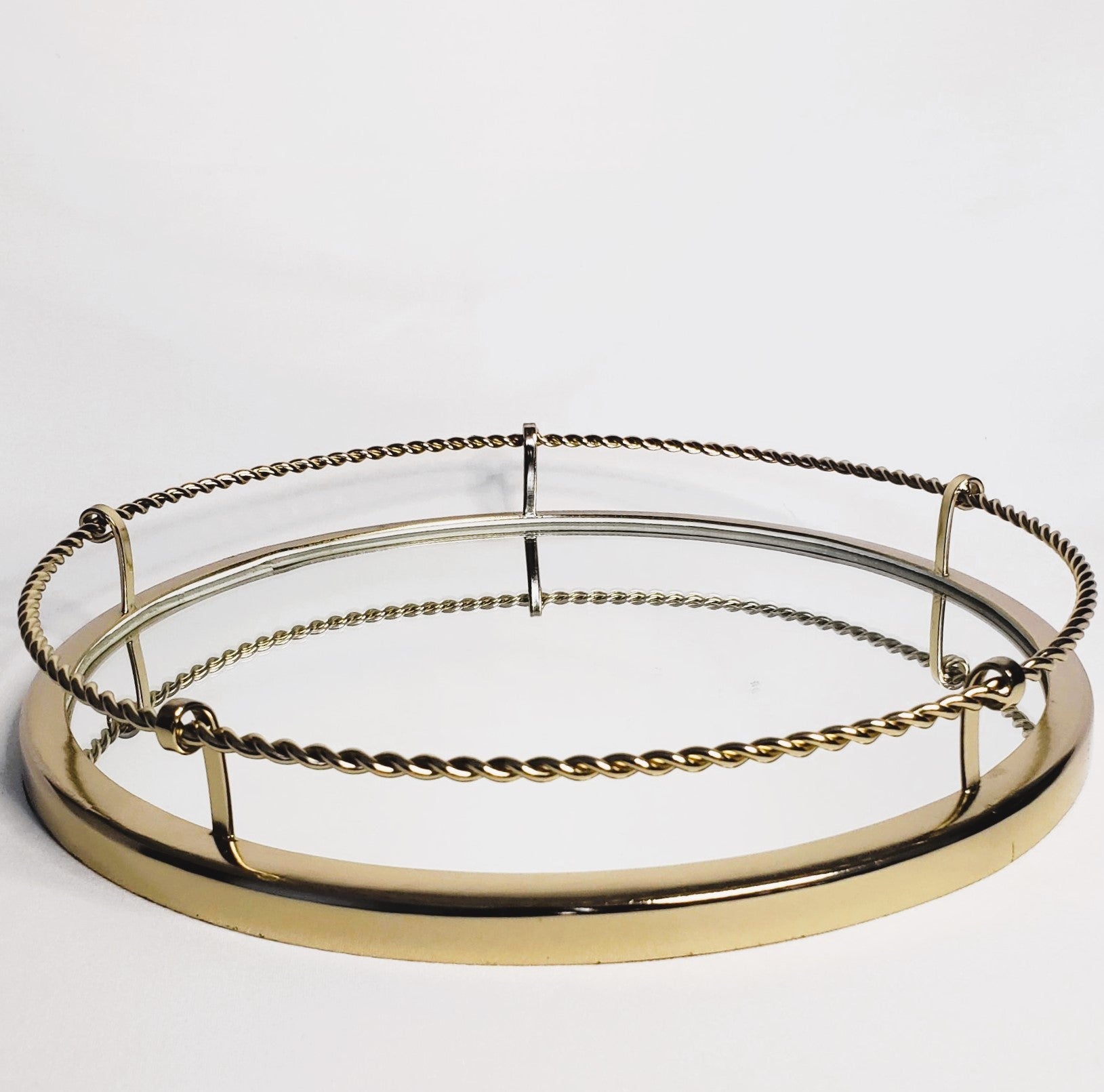 Gold Stainless Steel Round tray w/twisted border 13.5" dia