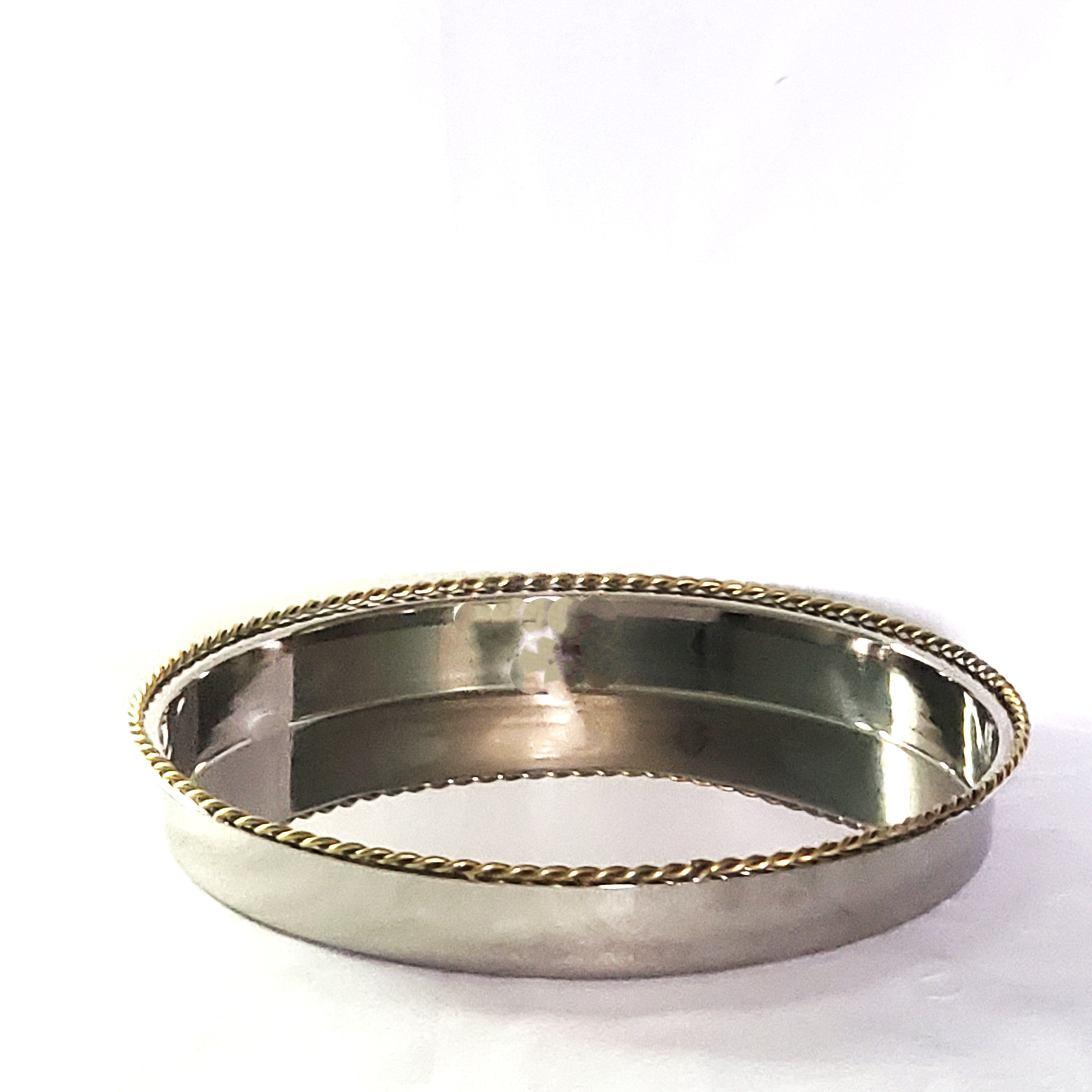 Gold Stainless Steel Round tray w/twisted border 10.5" dia