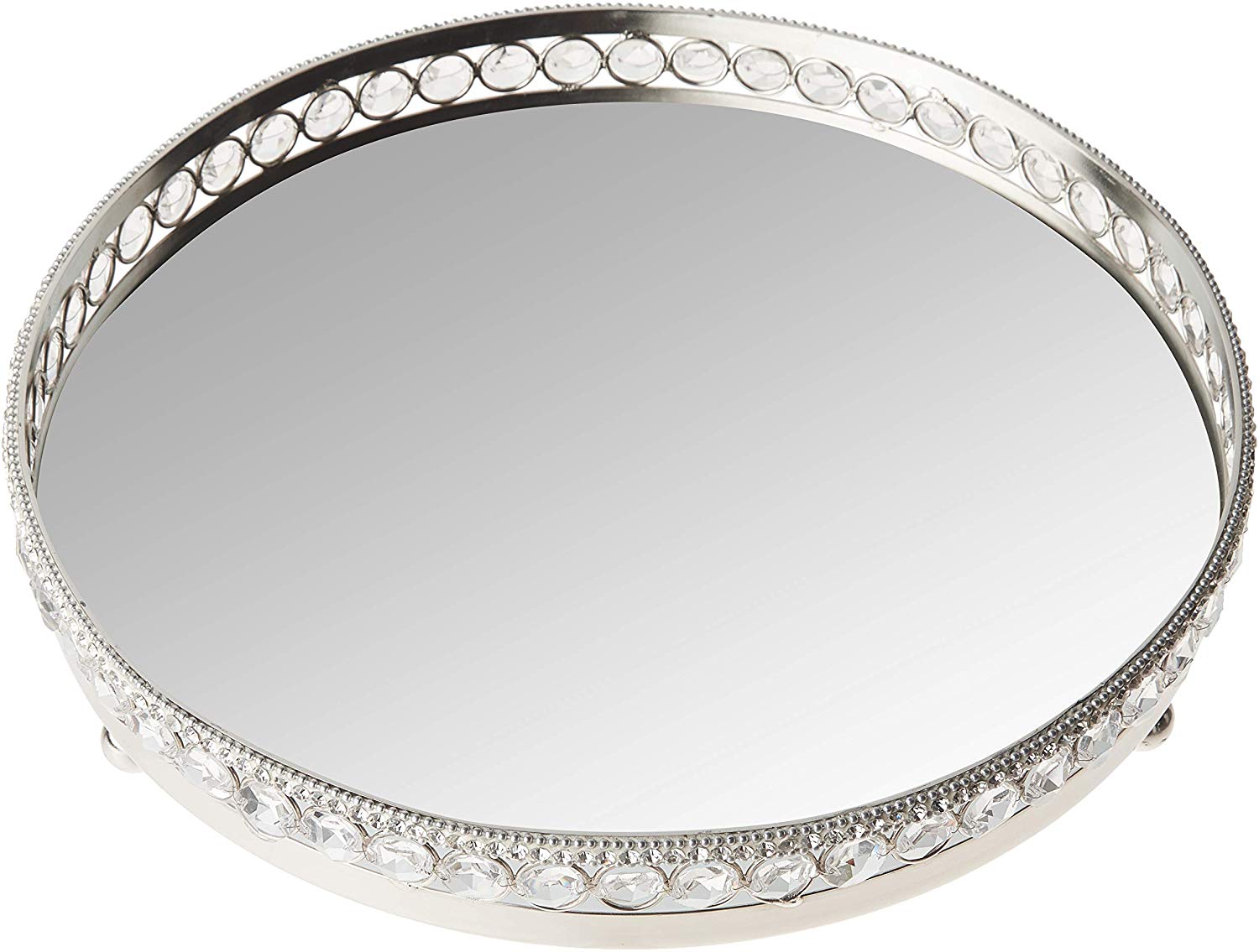Sparkle Round Mirror Tray with Beaded Crystals Dia: 11.25"