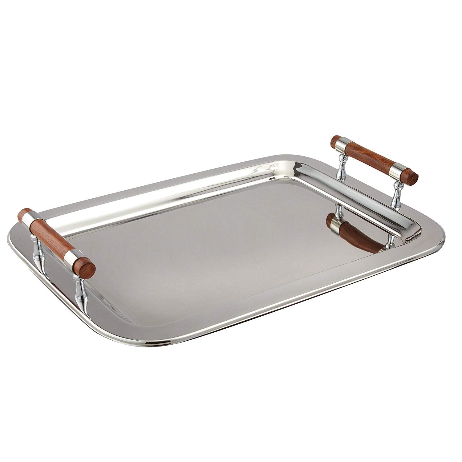 15.75 x 22" Stainless Steel Tray with Wood Handle