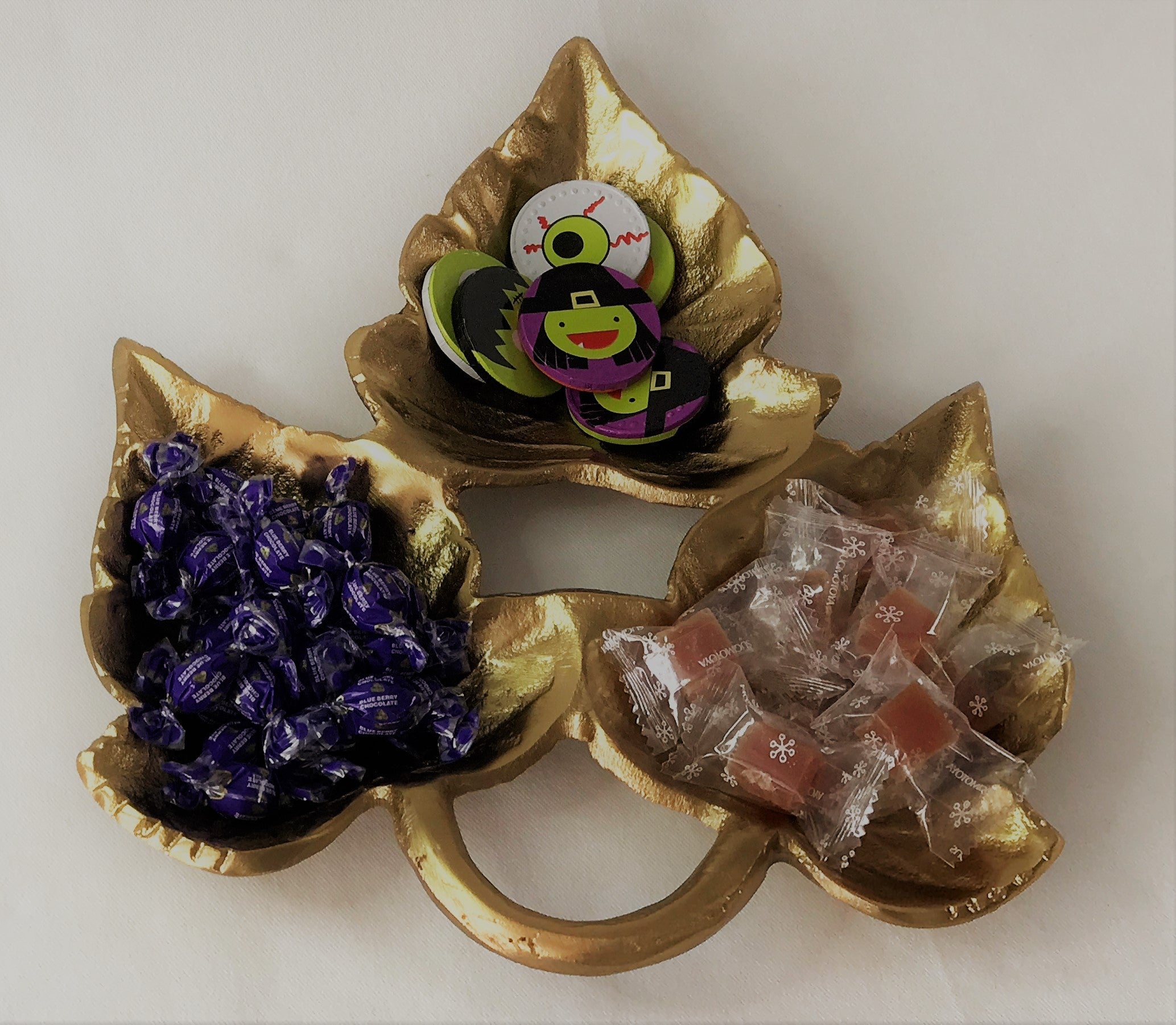 Triple Maple leaves Gold colour nuts tray 11.75x 9.5 x 1.25"