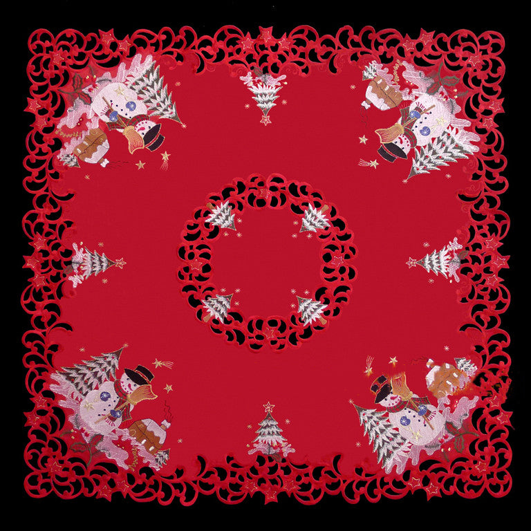 Snow Man Embroidered Cutwork Square Tablecloth, 44  inch square