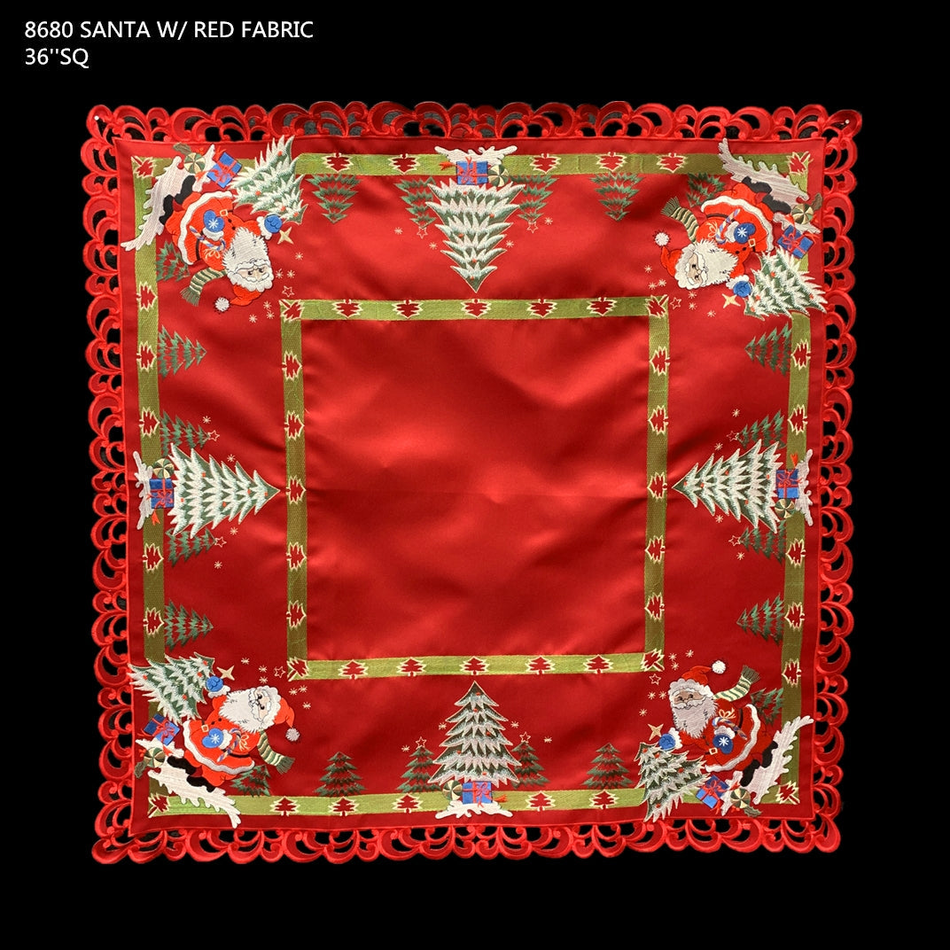 Santa Red Embroidered Cutwork Square Tablecloth, 44  inch square