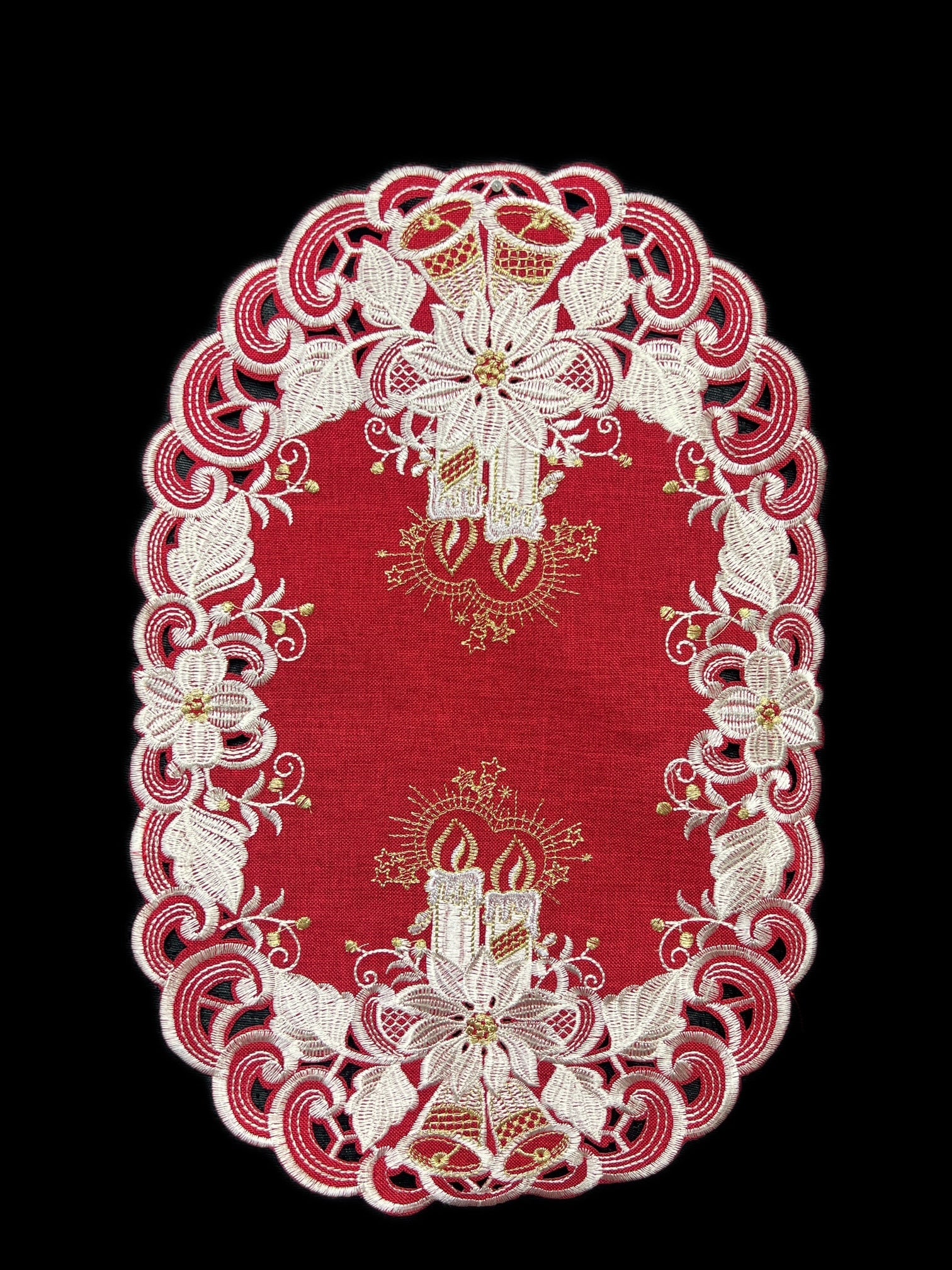 Poinsettia Embroidered Cutwork Placemat, 12 by 17 inch