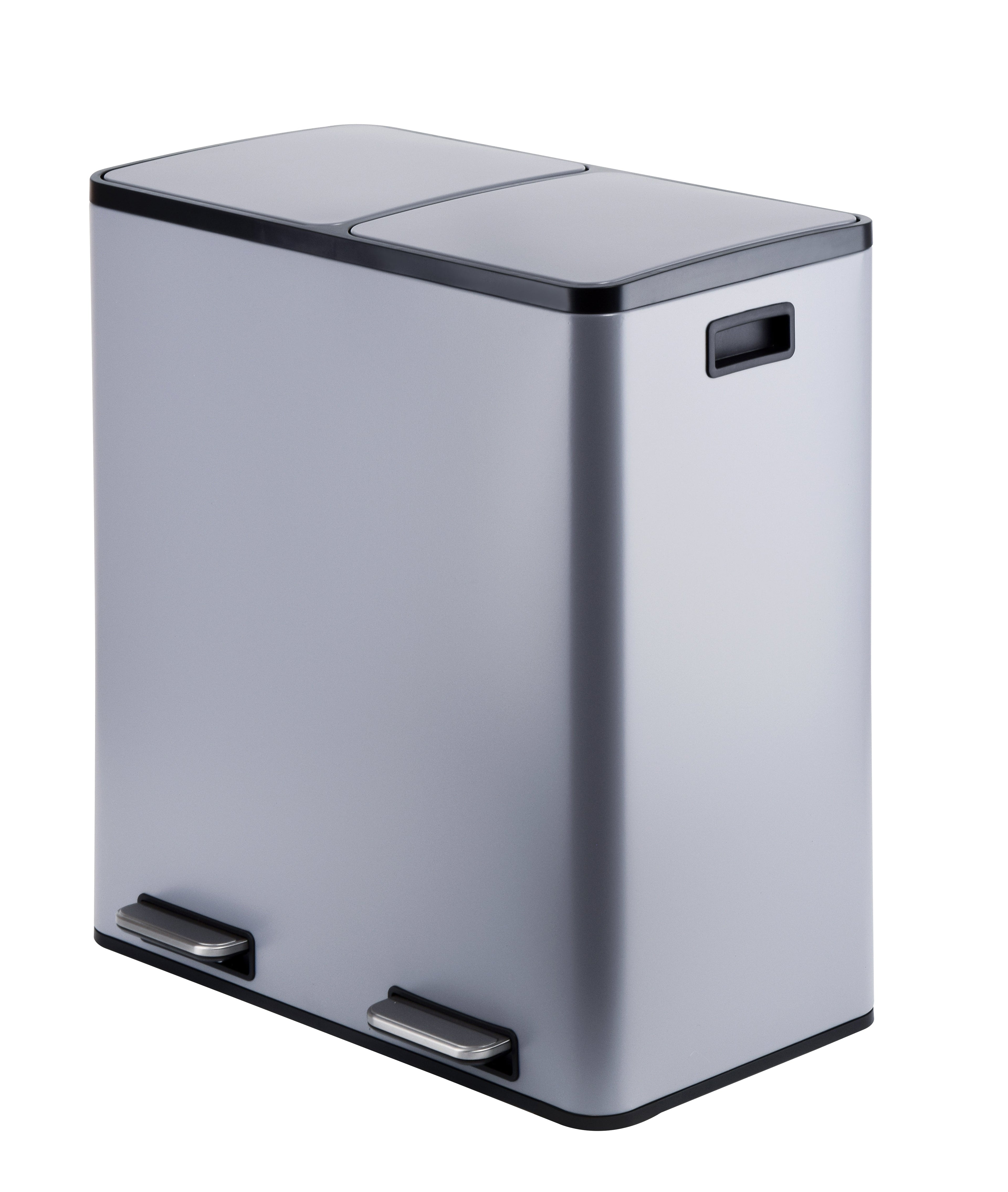 60L (30LX2) Powder coating 2 compartments 2 compartments garbage and recycling bins with soft-close lids in grey color