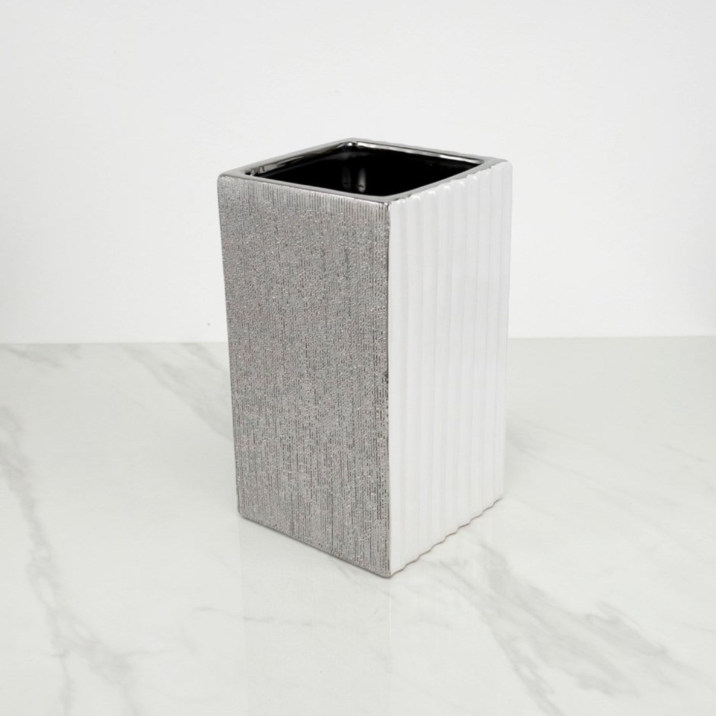 Silver Ceramic Square Vase 5x5x8