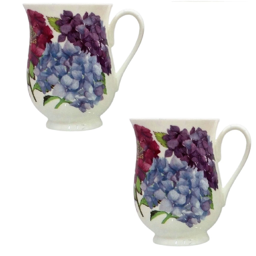 Roy Kirkham Eleanor Mug -Hydrangea Set of 2, Blue, Red and Purple Colors
