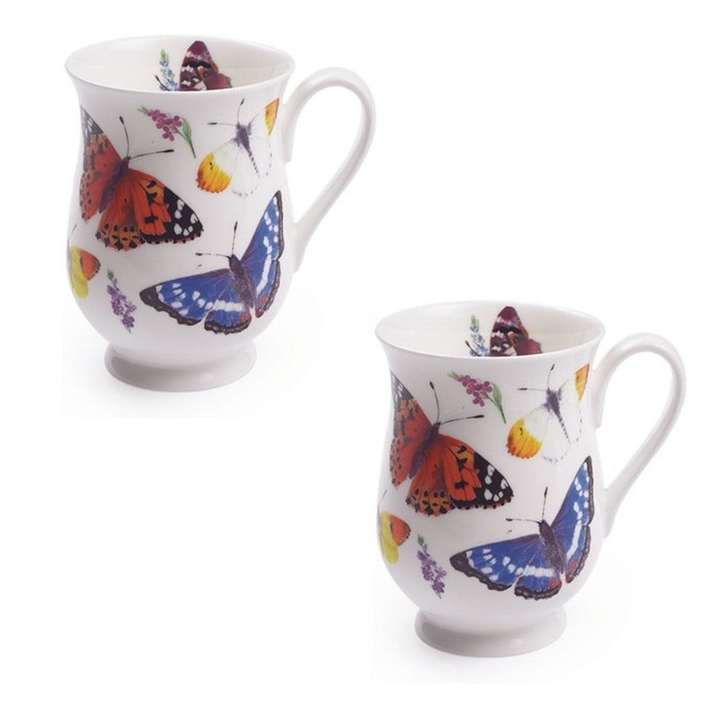 Roy Kirkham Eleanor Mug - Butterfly Garden Set of 2, Blue, Orange, White Colors