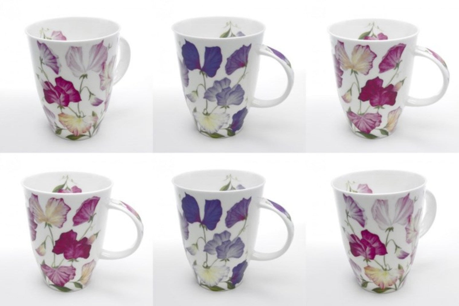 Roy Kirkham LOUISE MUG - SWEET PEA, Set of 6, Bone China Ceramic, Made in England
