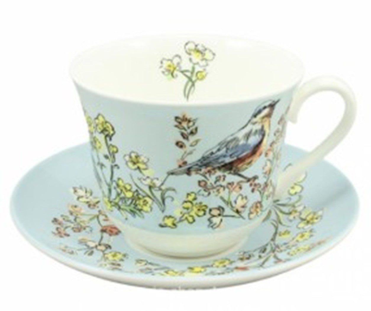 Roy Kirkham Breakfast Cups & Saucers - Morning Chorus  Set of 2, Bone China Ceramic, Made in England