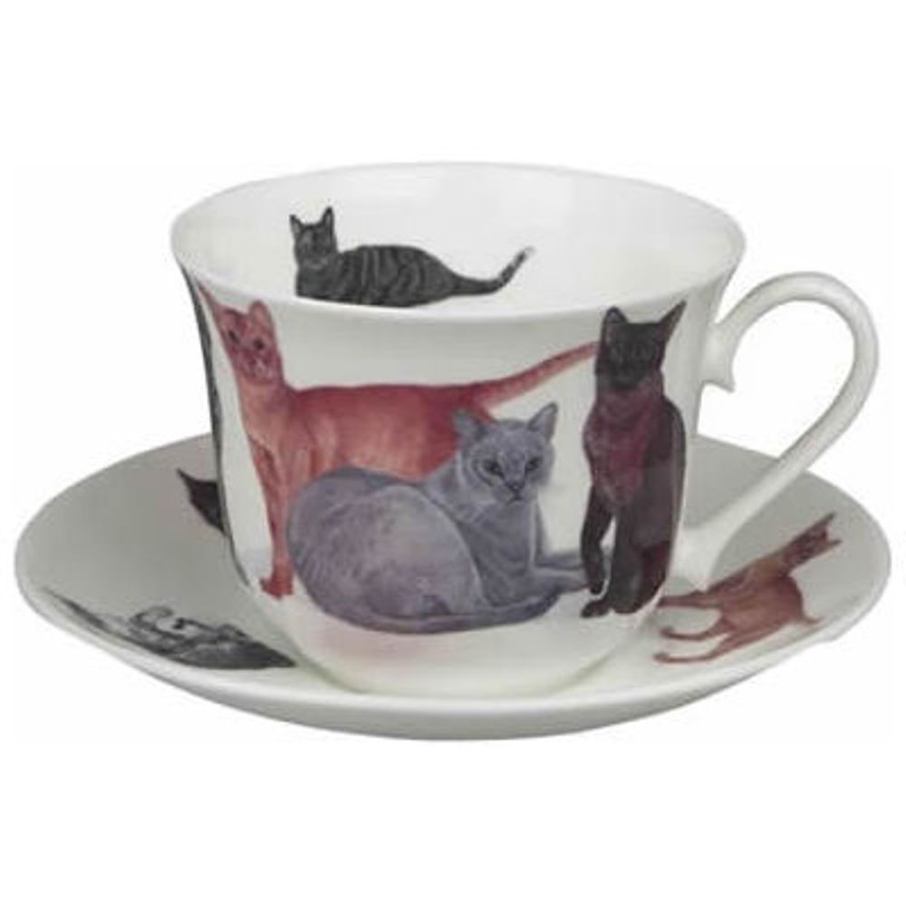 Roy Kirkham Breakfast Cup/Saucer-Cats Galore Set of 2
