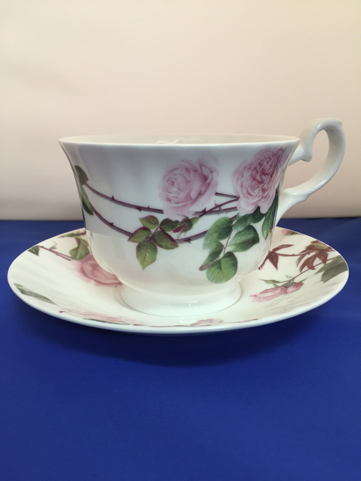 Roy Kirkham Breakfast Cup/Saucer - David Austin English Rose Set of 2, Bone China Ceramic Made in England