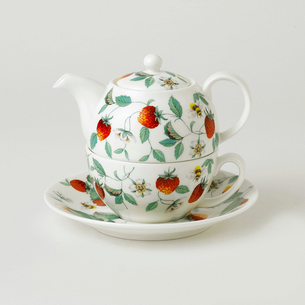 Roy Kirkham Tea for One - Alpine Strawberry, Bone China Ceramic, Made in England