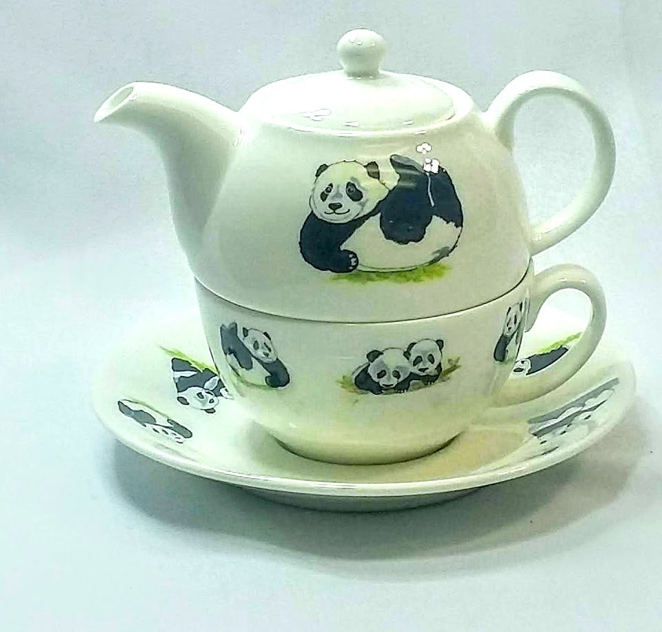Roy Kirkham Panda Tea for One Cup and Saucer, Bone China Ceramic, Made in England