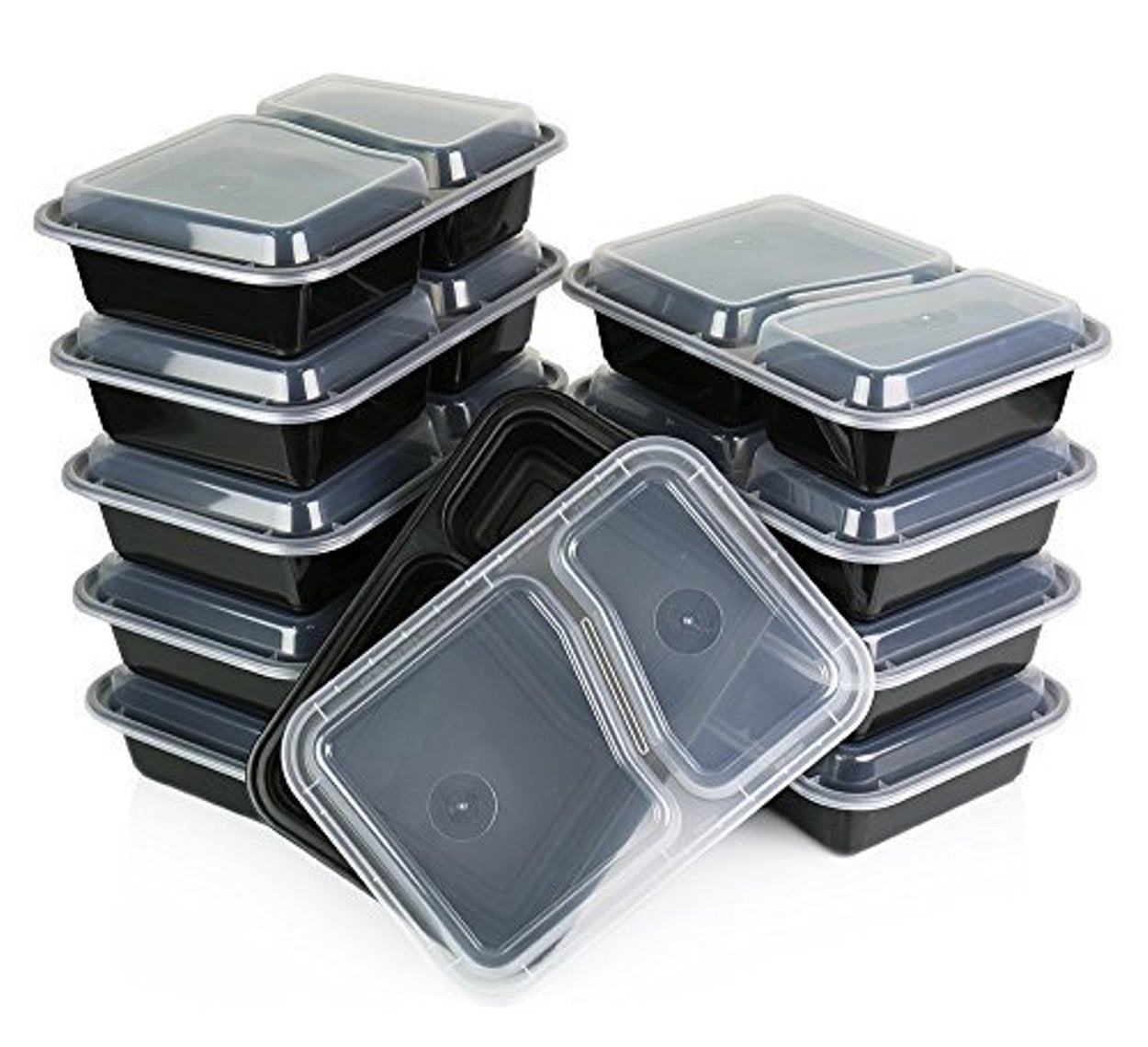 Premium Meal Prep Food Containers w/ Lid 2 Compartment, 10-pack