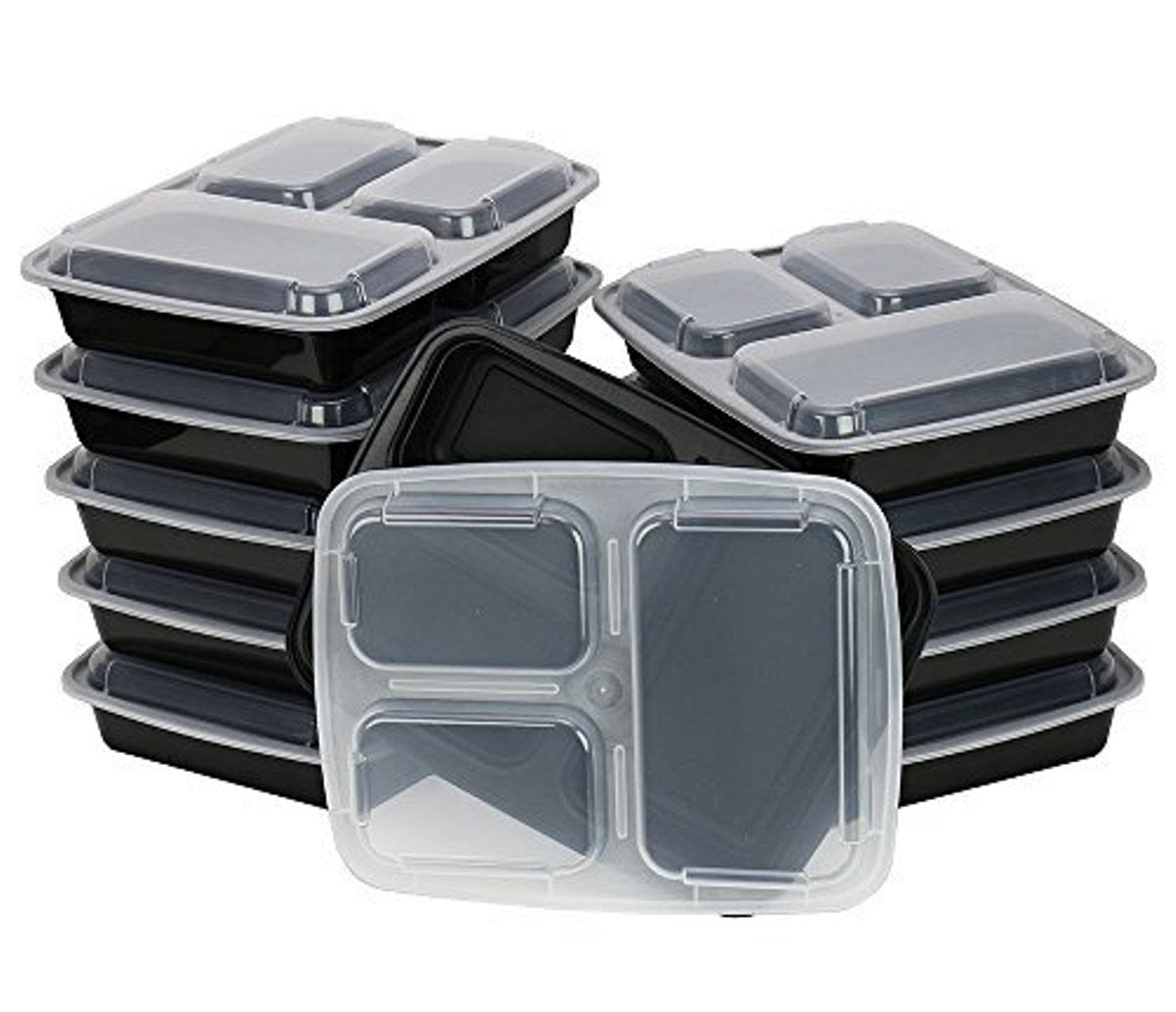 Premium Meal Prep Food Containers w/ Lid 3 Compartment, 10-pack