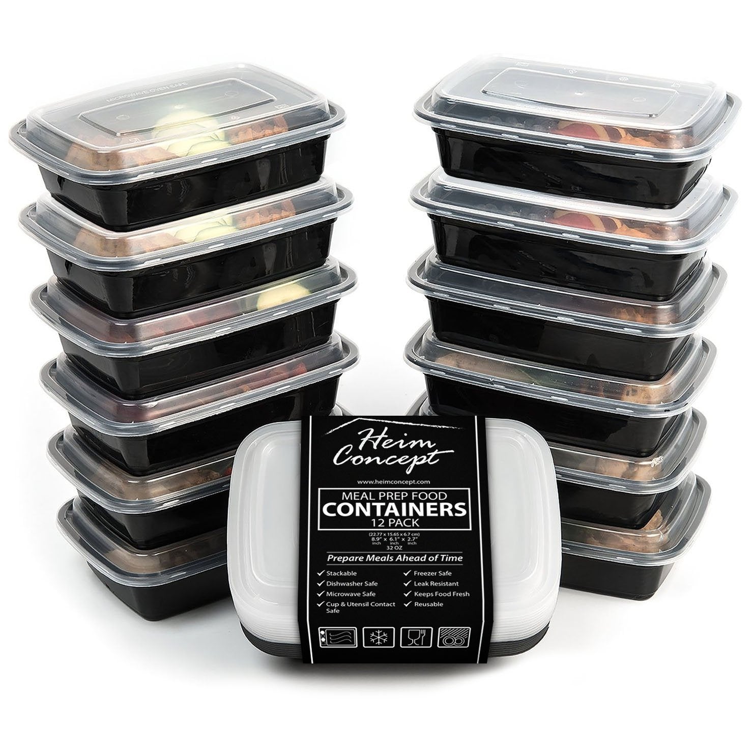 Premium Meal Prep Food Containers with Lids, 12-pack