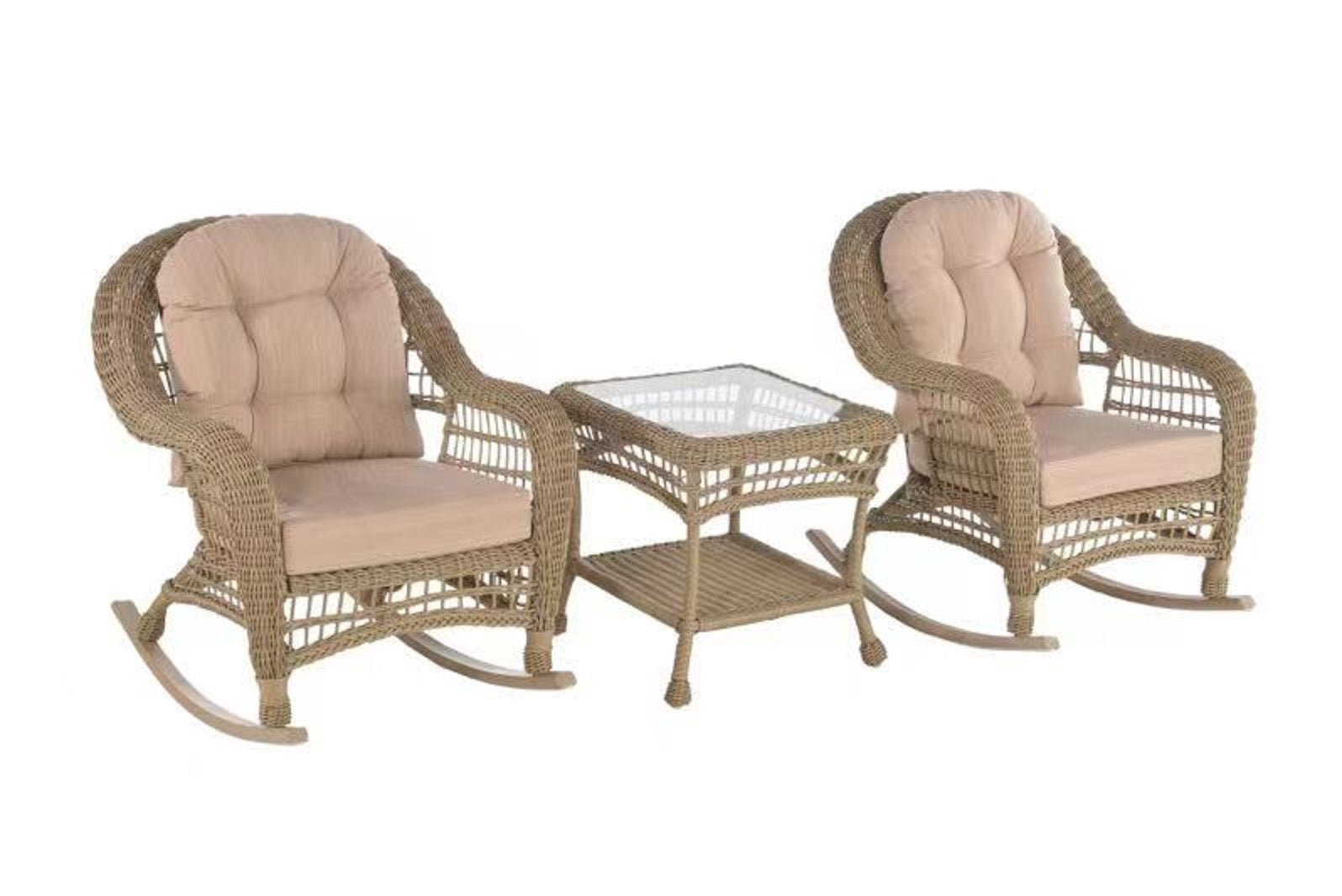 Outdoor Garden Patio 3 PC Cappuccino Furniture Conversation Set with Rocking chair