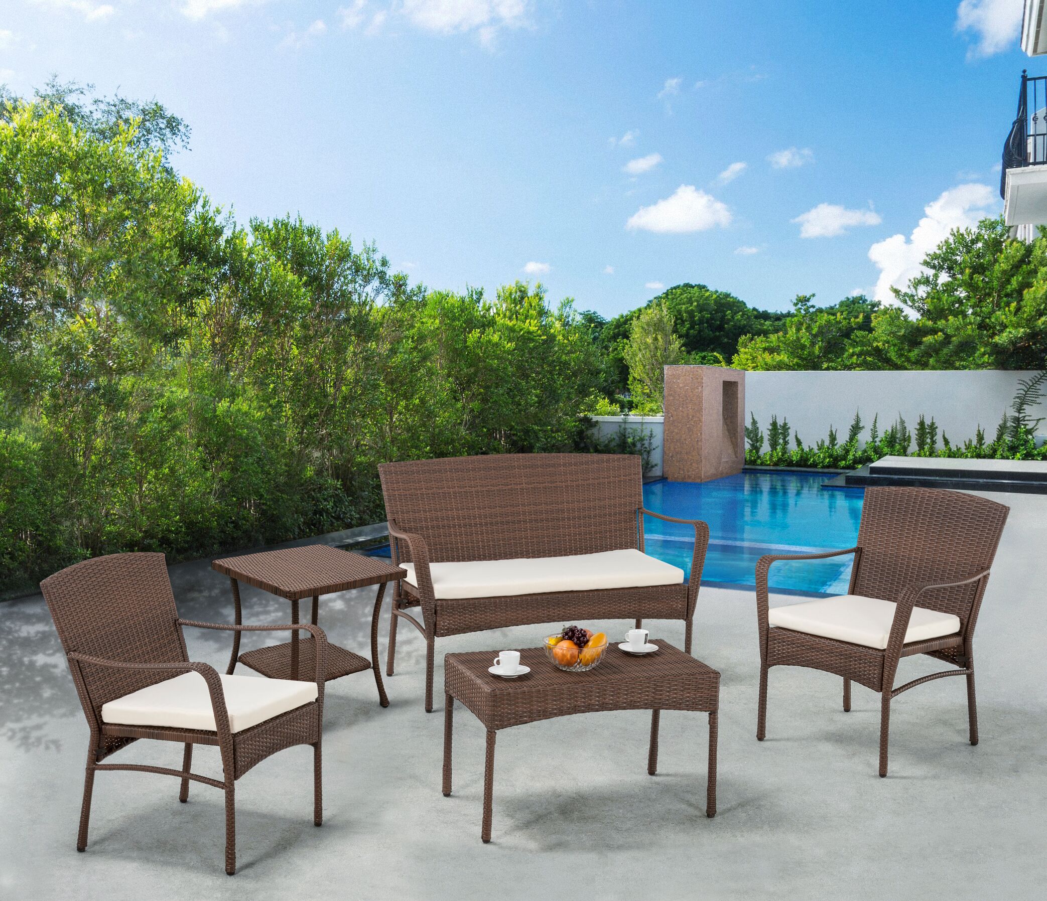Outdoor Garden Patio Furniture 5PC set w/ End Table