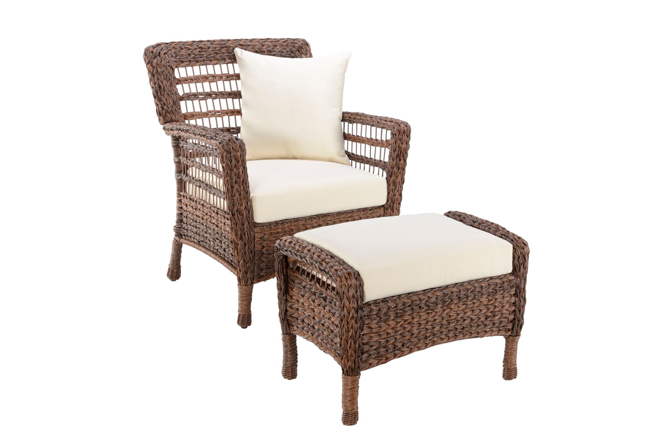 Faux Sea Grass Resin Rattan Relaxing Set (1 Armchair and 1 Ottoman)