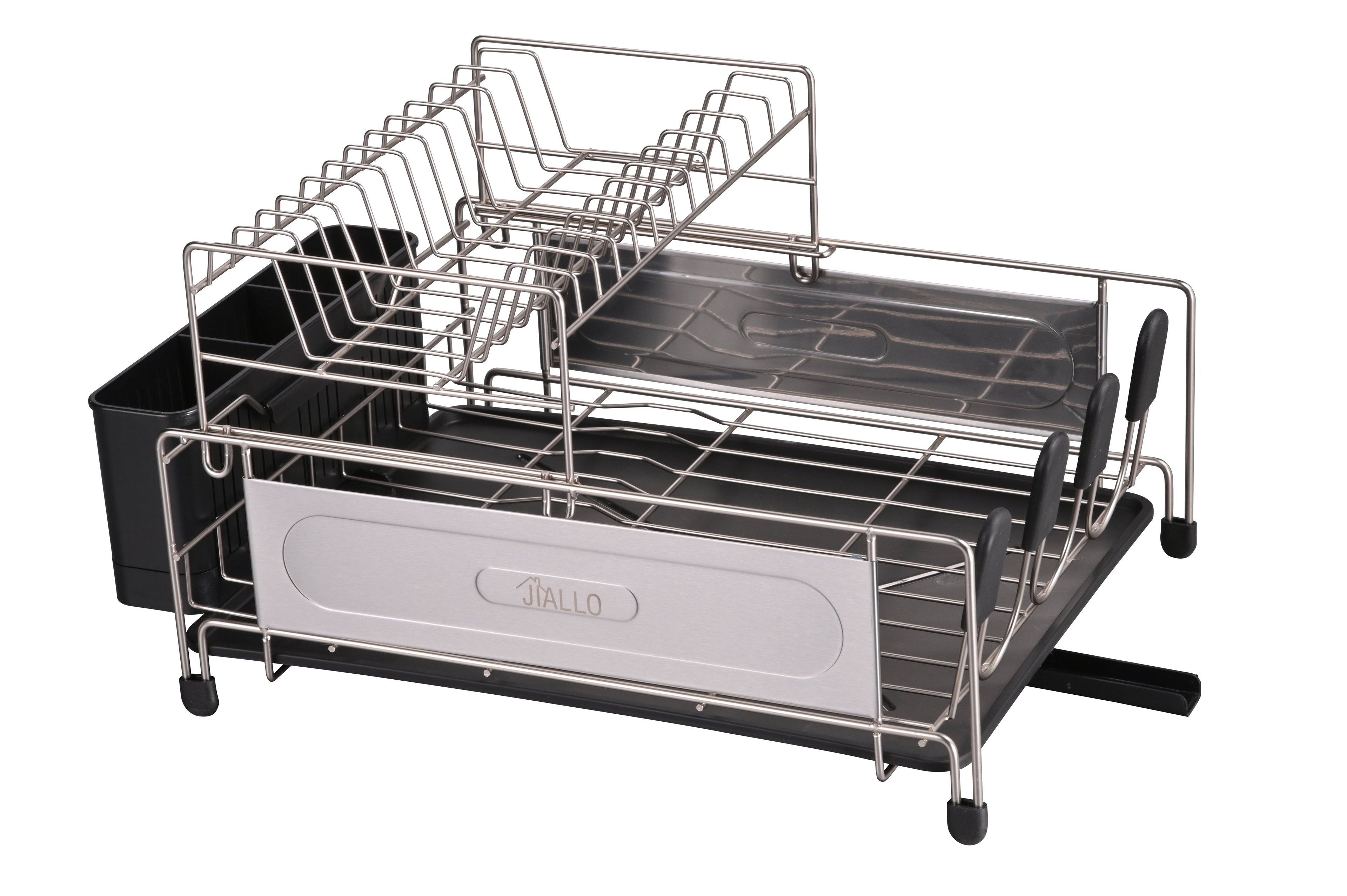 Jiallo Stainless Steel 2-Tier dish rack with self -draining tray (silver color)