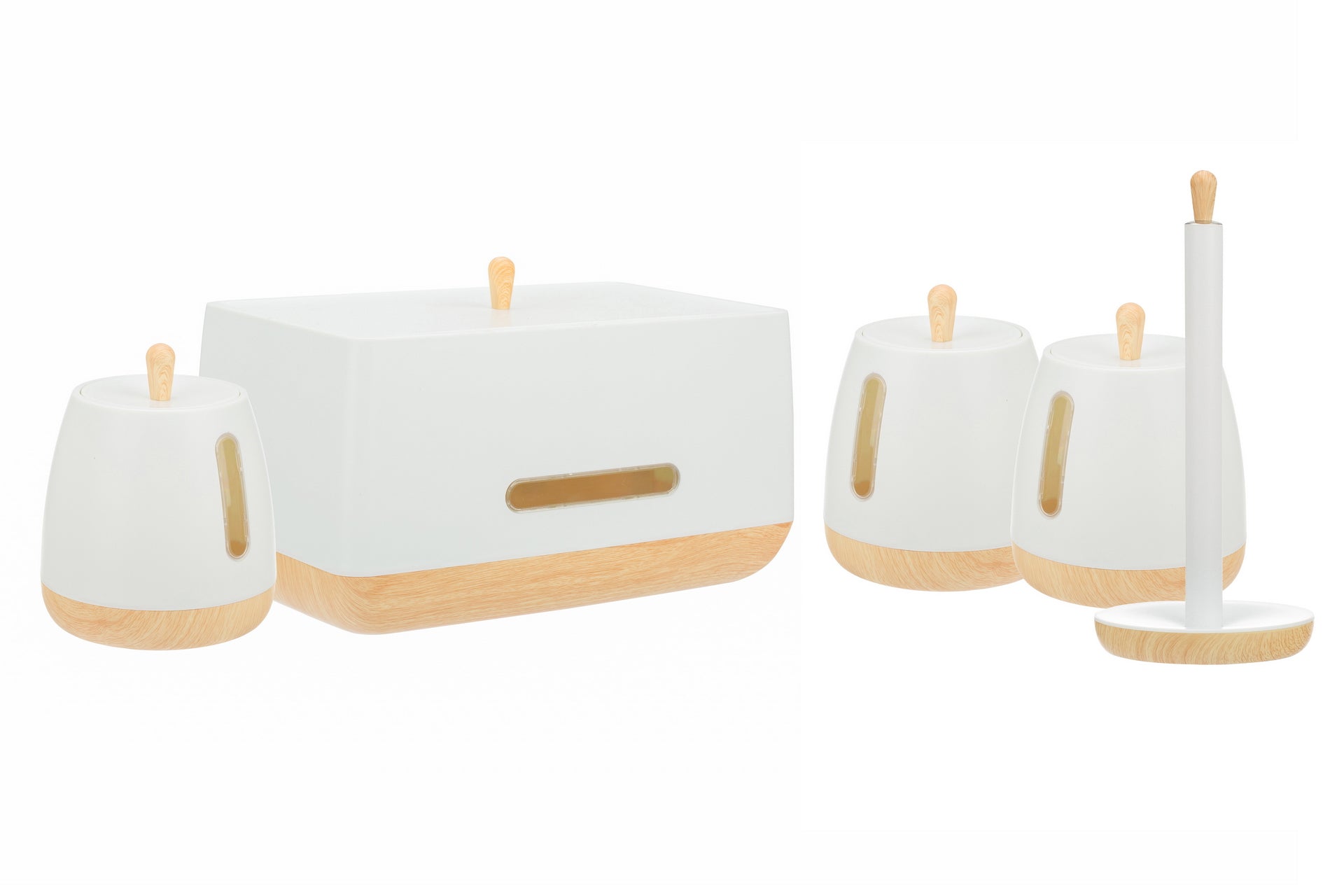 Jiallo European Collection 5-Piece Multi functional Kitchen Storage Bin, Canisters and Paper Towel Holder Set