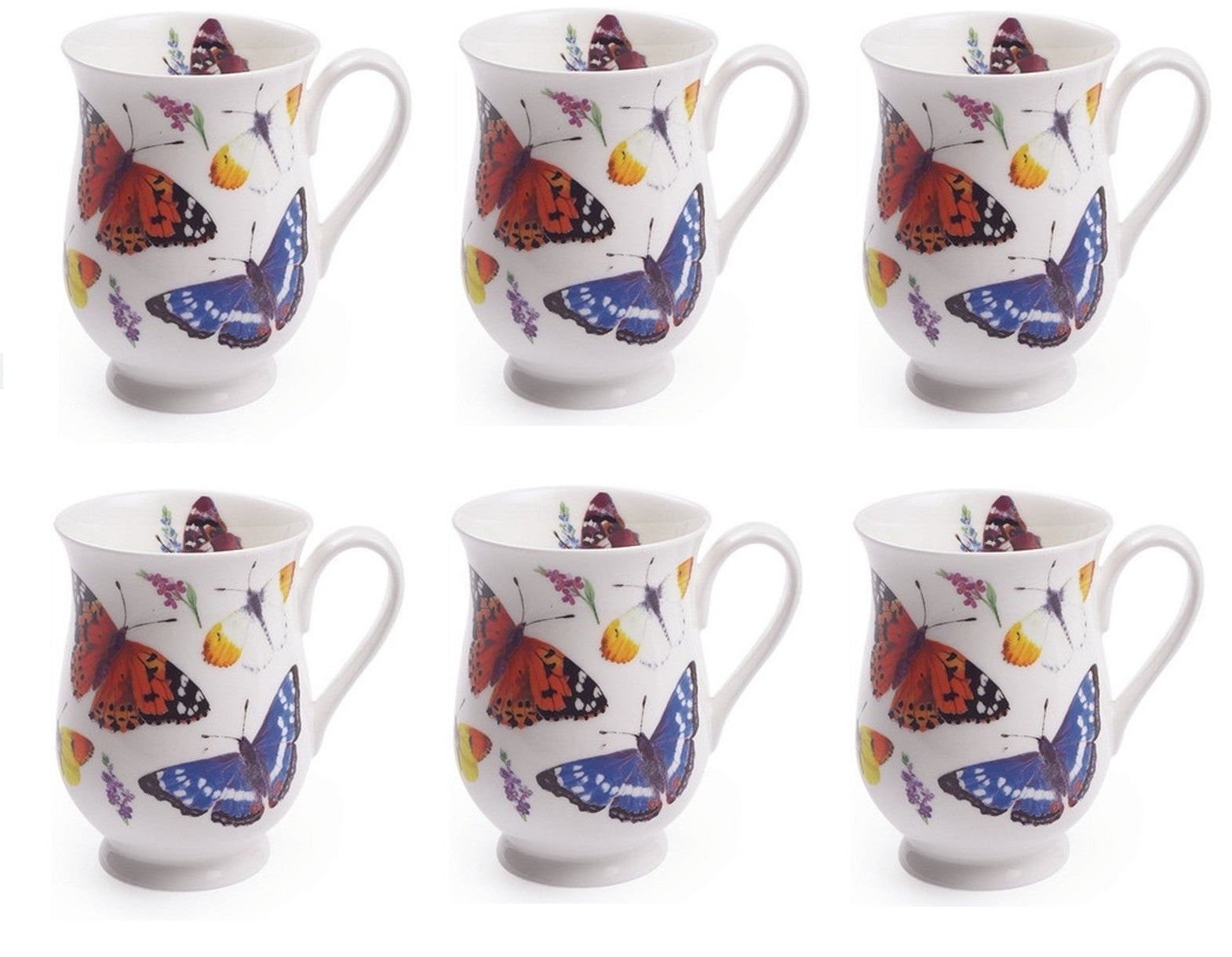 Roy Kirkham Eleanor Mug - Butterfly Garden Set of 6, Bone China Ceramic Made in England