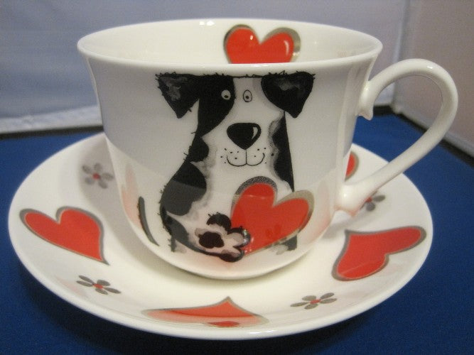 Roy Kirkham Breakfast Cup/Saucer - Love My Dog Set of 2, Bone China Ceramic Made in England